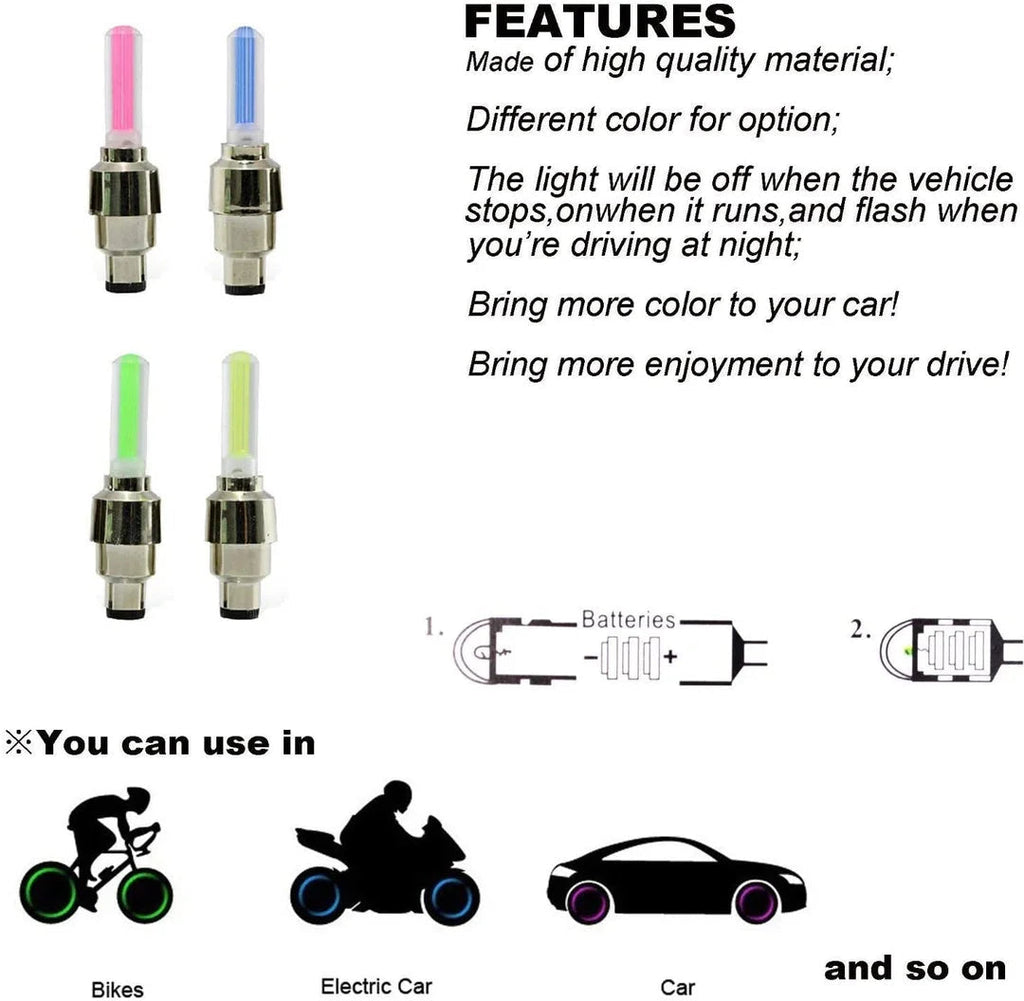 CRUCIAL Motion Activated LED Wheel Lights Suitable for Cars, Motorcycles, Bicycles