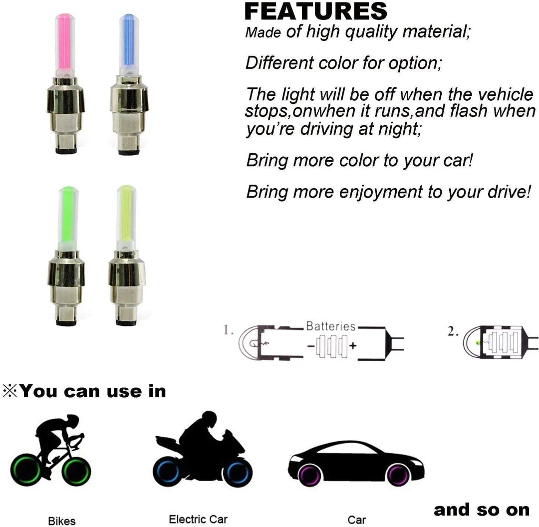 CRUCIAL Motion Activated LED Wheel Lights Suitable for Cars, Motorcycles, Bicycles